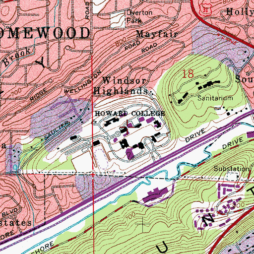 Topographic Map of WVSU-FM (Birmingham), AL