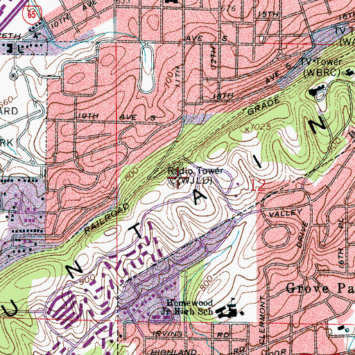 Topographic Map of WENN-FM (Birmingham), AL