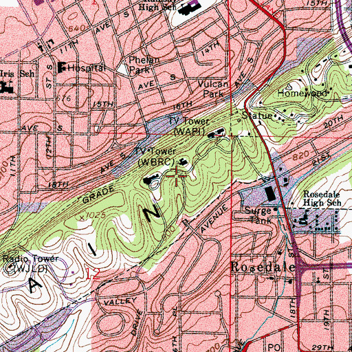 Topographic Map of WKXX-FM (Birmingham), AL