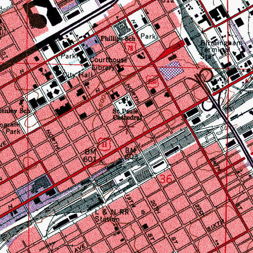 Topographic Map of W237-FM (Birmingham), AL