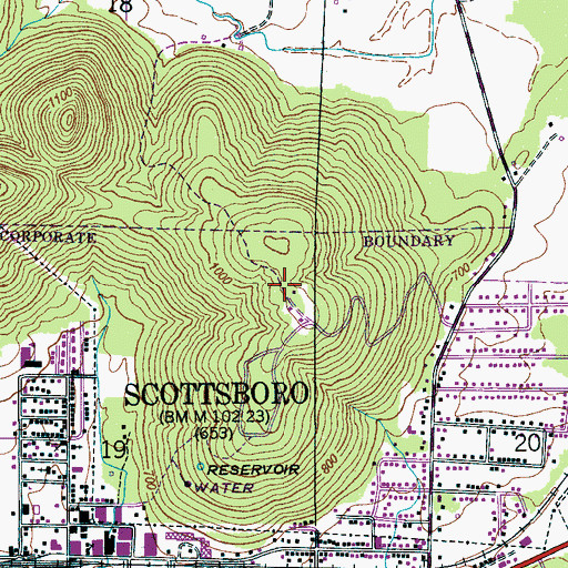 Topographic Map of WKEA-FM (Scottsboro), AL