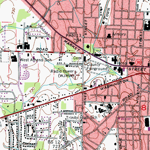 Topographic Map of WZYP-FM (Athens), AL