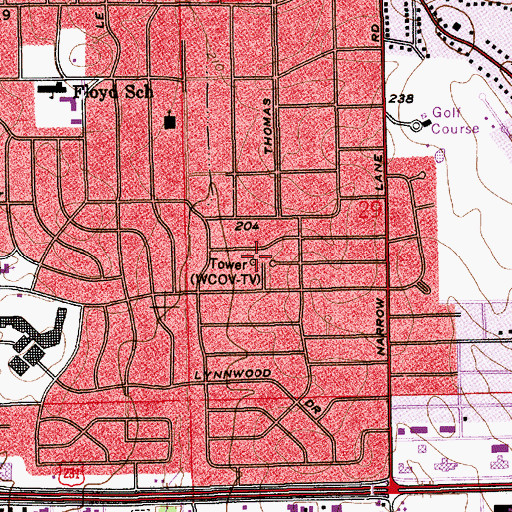 Topographic Map of WCOV-TV (Montgomery), AL