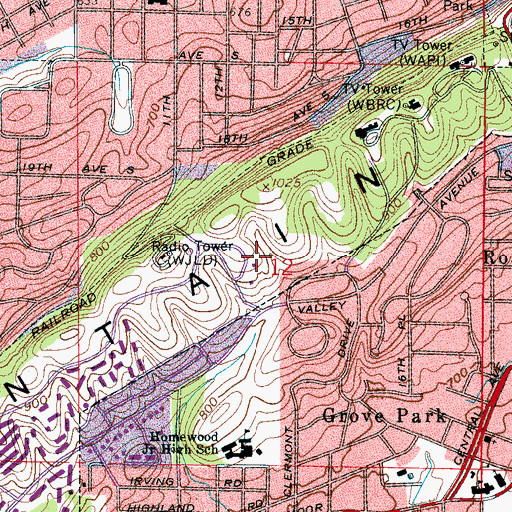 Topographic Map of WBMG-TV (Birmingham), AL