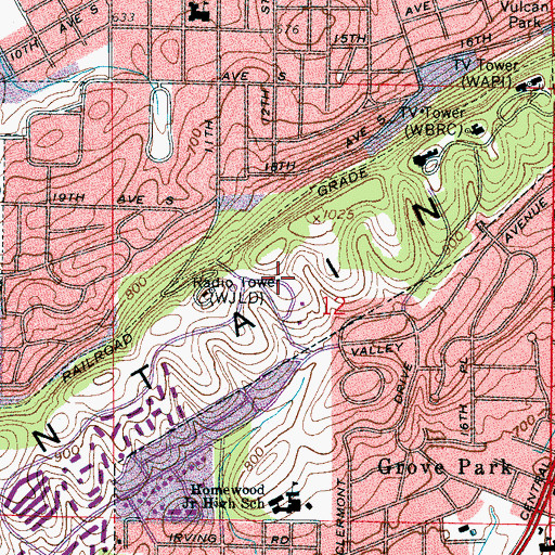 Topographic Map of WTTO-TV (Homewood), AL