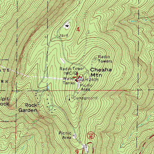 Topographic Map of WCIQ-TV (Mount Cheaha), AL