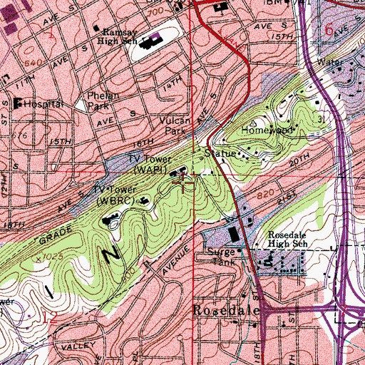 Topographic Map of WVTM-TV (Birmingham), AL