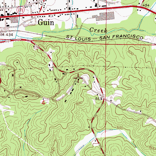 Topographic Map of W74A-TV (Guin), AL