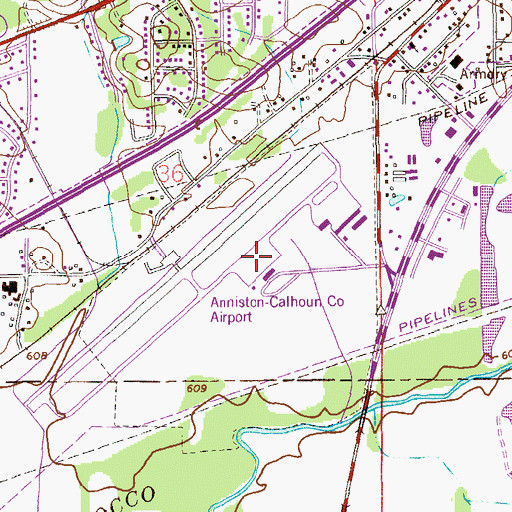 Topographic Map of Anniston Regional Airport, AL