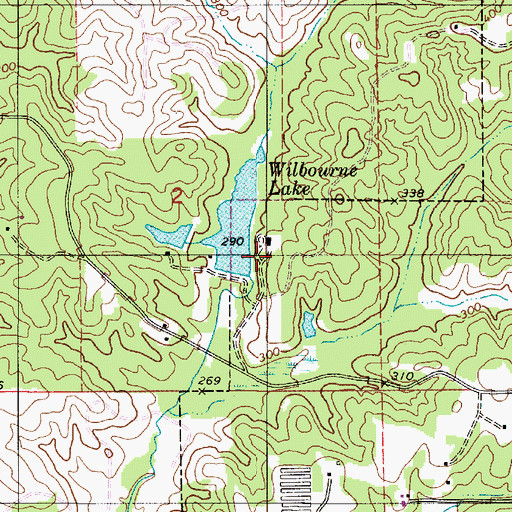 Topographic Map of Willie Wilbourne Dam, AL