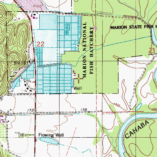 Topographic Map of Marion Fish Hatchery Dam Number One, AL