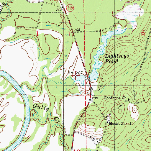 Topographic Map of Lightseys Mill Pond Dam, AL