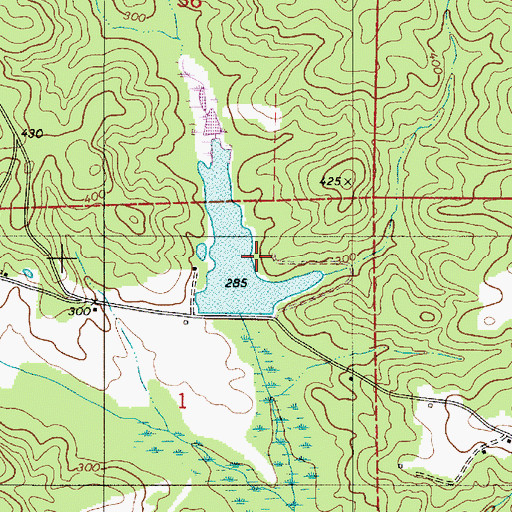 Topographic Map of Caddis Lake Dam, AL