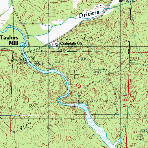 Topographic Map of Talladega Lake Dam, AL