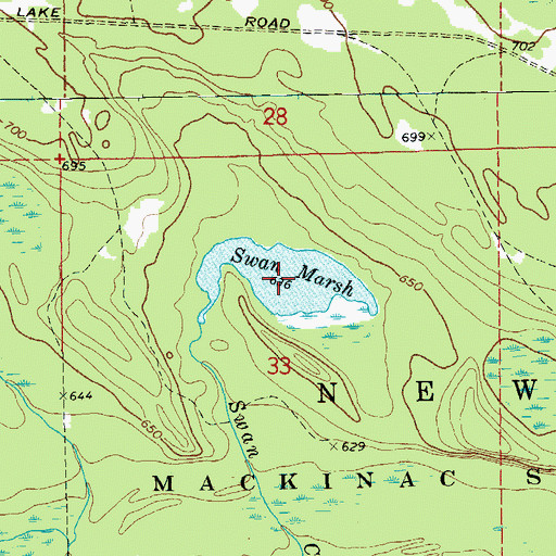 Topographic Map of Swan Marsh, MI