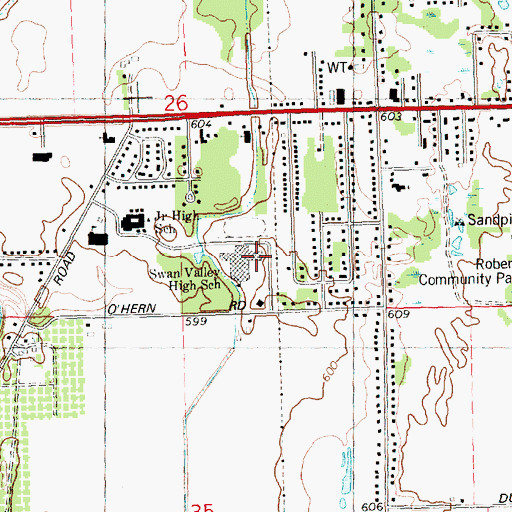 Topographic Map of Swan Valley High School, MI