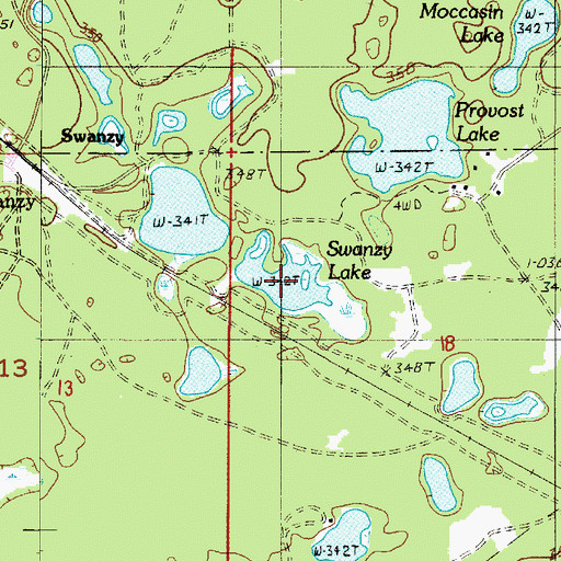 Topographic Map of Swanzy Lake, MI