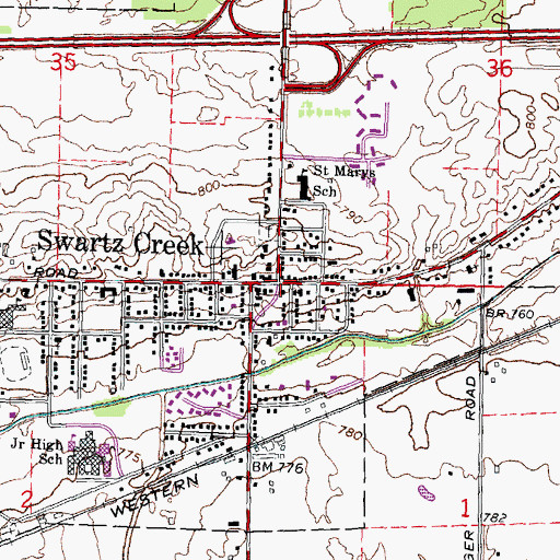 Topographic Map of Swartz Creek, MI