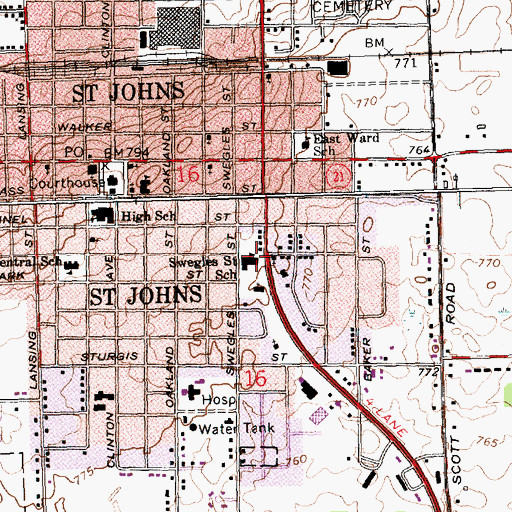 Topographic Map of Swegles Saint School, MI