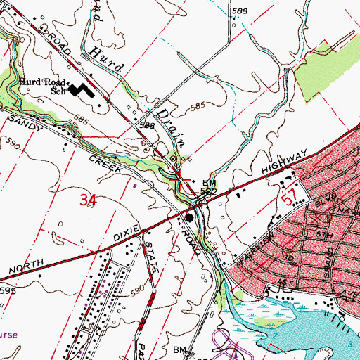 Topographic Map of Swope and Hurd Drain, MI