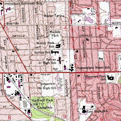 Topographic Map of Sylvan Junior High School, MI