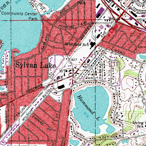 Topographic Map of Sylvan Lake, MI
