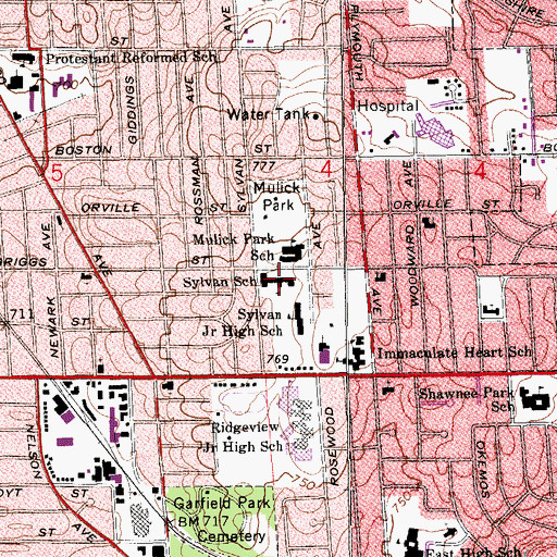 Topographic Map of Sylvan School, MI