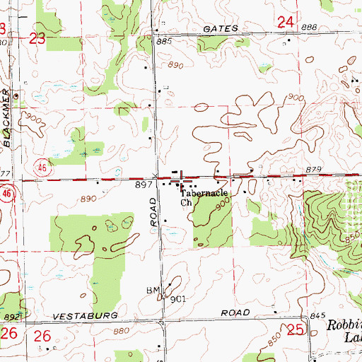 Topographic Map of Tabernacle Church, MI