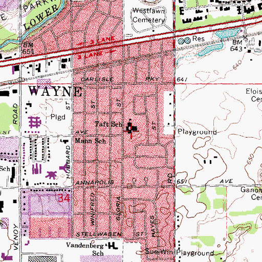Topographic Map of Taft School, MI