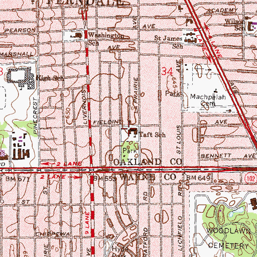 Topographic Map of Taft School, MI