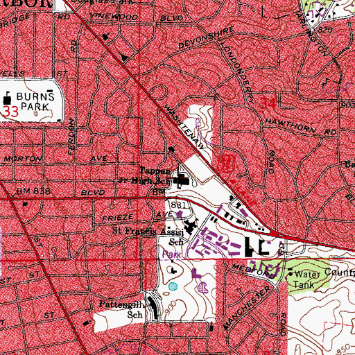 Topographic Map of Tappan Middle School, MI