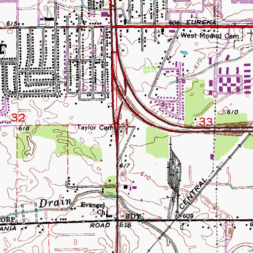 Topographic Map of Taylor Cemetery, MI