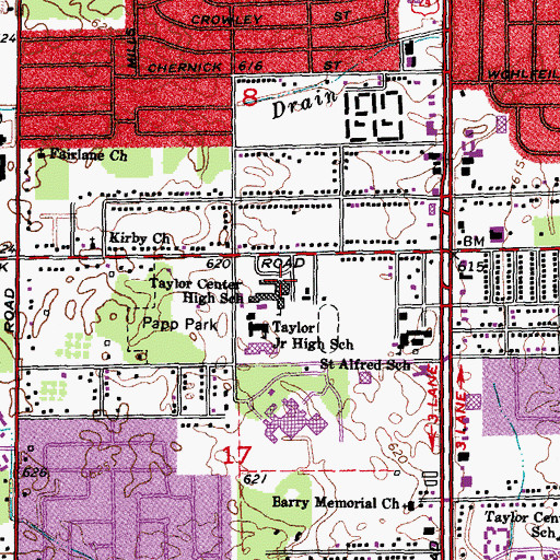 Topographic Map of Taylor Center High School, MI