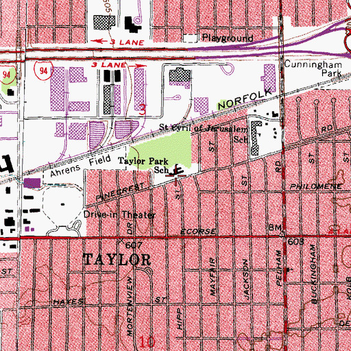 Topographic Map of Taylor Park School, MI