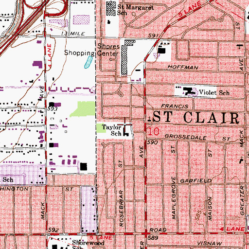 Topographic Map of Taylor School, MI