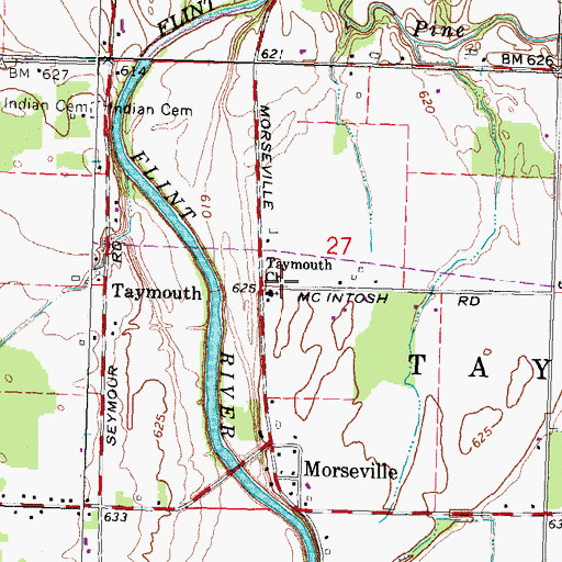Topographic Map of Taymouth Church, MI
