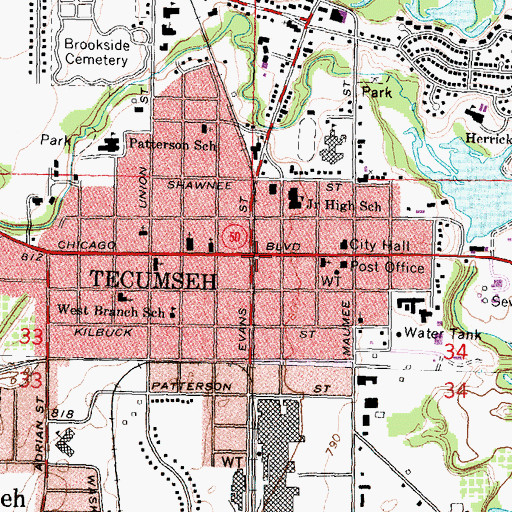 Topographic Map of Tecumseh, MI