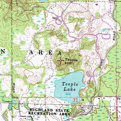 Topographic Map of Teeple Hill, MI