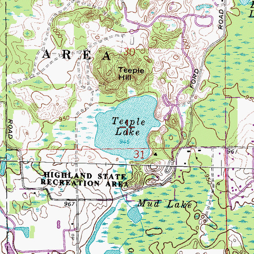 Topographic Map of Teeple Lake, MI