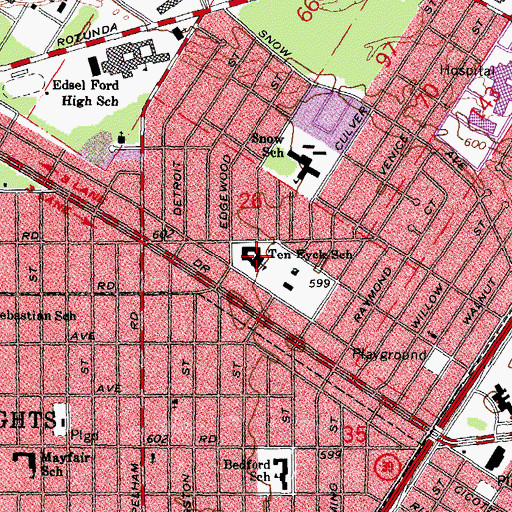 Topographic Map of Ten Eyck School, MI