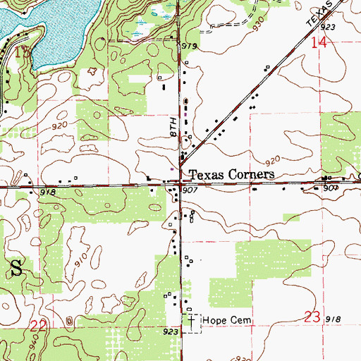 Topographic Map of Texas Corners, MI