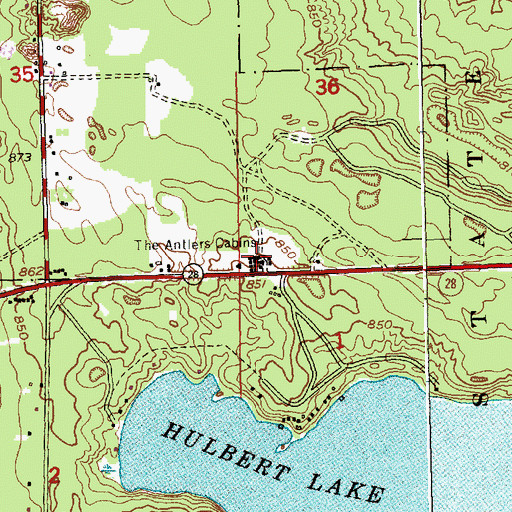 Topographic Map of The Antlers Cabins, MI
