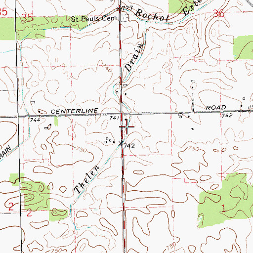 Topographic Map of Thelen Drain, MI