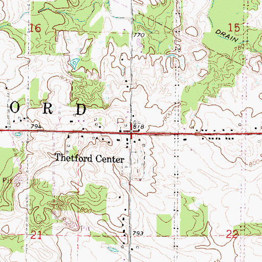Topographic Map of Thetford Center, MI