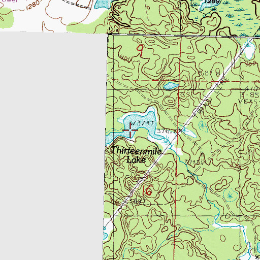 Topographic Map of Thirteenmile Lake, MI