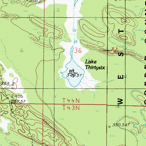 Topographic Map of Lake Thirtysix, MI