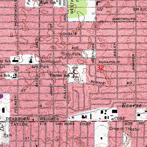Topographic Map of Thorne School, MI
