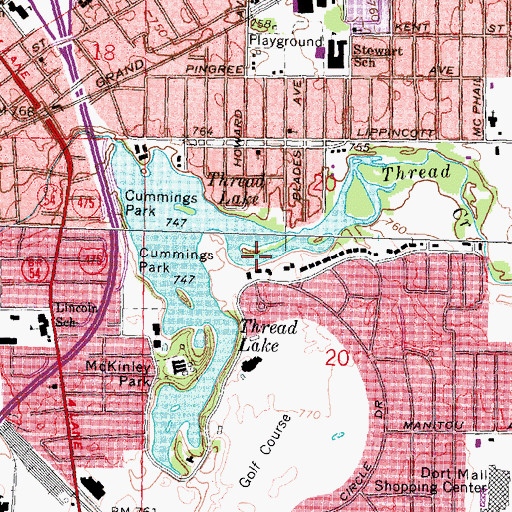 Topographic Map of Thread Lake, MI