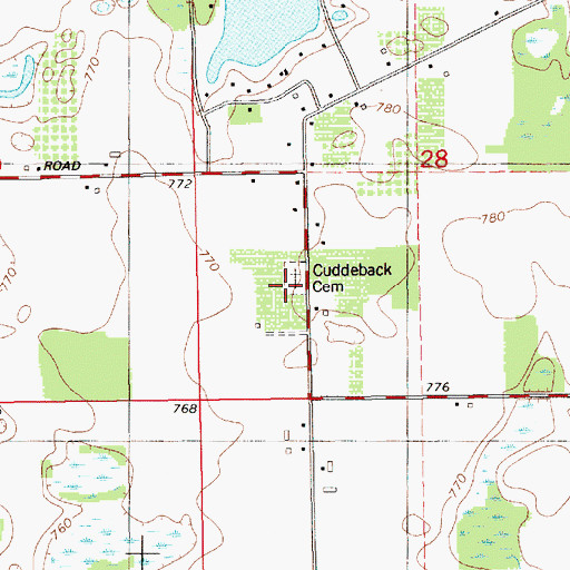 Topographic Map of Threemile Cemetery, MI