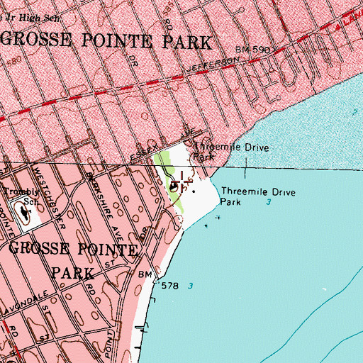 Topographic Map of Threemile Drive Park, MI